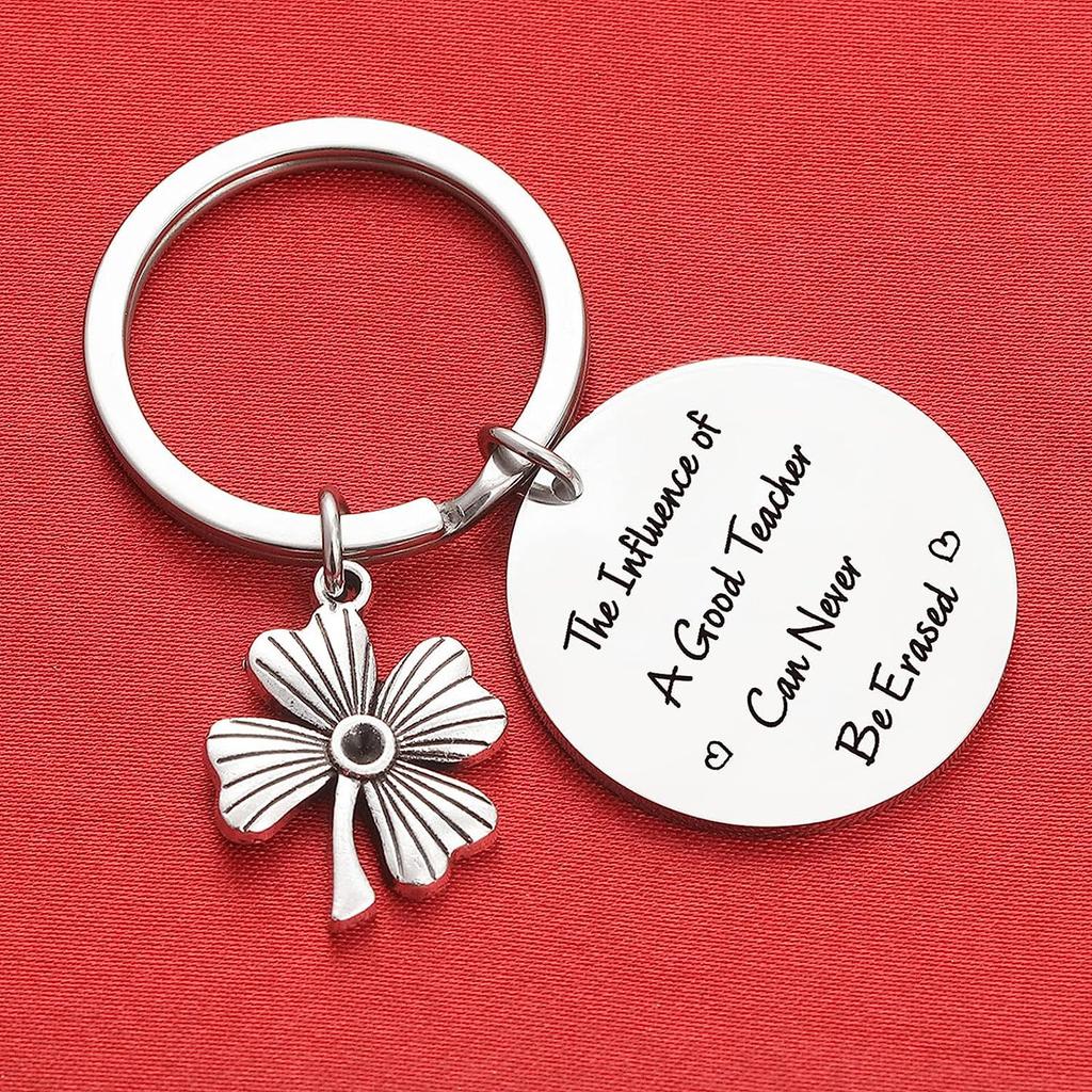 Four Leaf Clover Good Teacher Stainless Steel Keychain Lucky Design Fashion Pendant Practical Graduation Gift