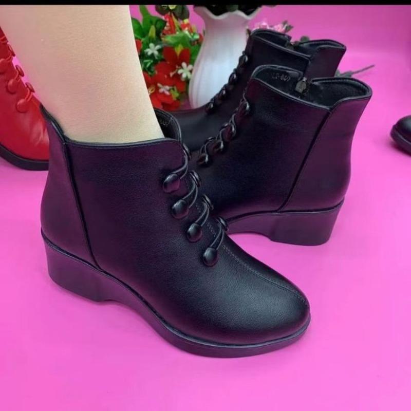 

Нові Осінньо-зимові Шкіряні Чоботи з Флісовою Підкладкою, Затишне Бавовняне Взуття, Універсальне Жіноче Взуття 41 чорний