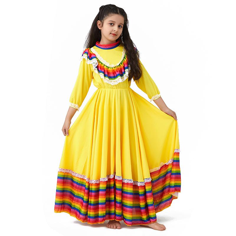 Vibrant Mexican Folk Dance Skirt for Girls - Stage Performance Costume