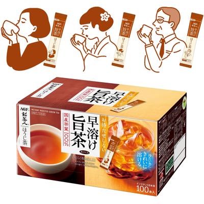 AGF Shinchajin Schnelllösliche Hojicha-Sticks, 100 Sticks [Tee-Sticks][Hojicha-Pulver][Keine Teebeutel nötig] 0,8g (x 100)
