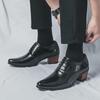 Men's British Style Height-Boosting Leather Dress Shoes - Pointed, Shiny, and Trendy for Weddings and Casual Wear.