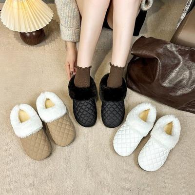 New Style Shoes with Fleece Cotton Slippers for Women's Indoor Thick-soled Anti-slip Fleece Warm Slippers