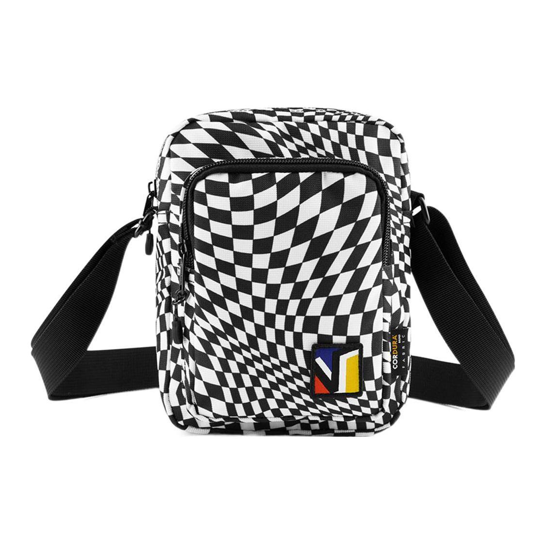 Vans Logo Patch Checkerboard Print Canvas Shoulder Bag Unisex Shoulder Bag Black White VN0A5F3BZH9 Black/White