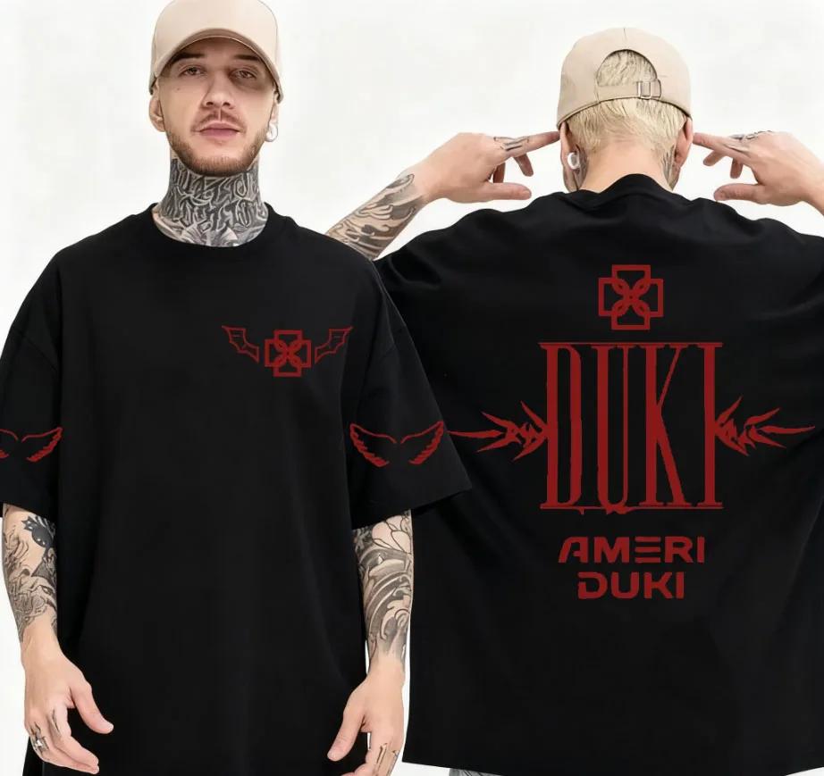 2025 Summer Rapper Duki Ameri World Tour Letter Printed Tshirt Mens Fashion Retro Highquality Cotton Hiphop Loose Tshirt