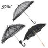 Royal Style Lace Umbrella Vintage Gothic Umbrella, Black Bridal Parasol for Halloween Elegant Hollow Embroidery Witch Cosplay, Wedding Decoration,