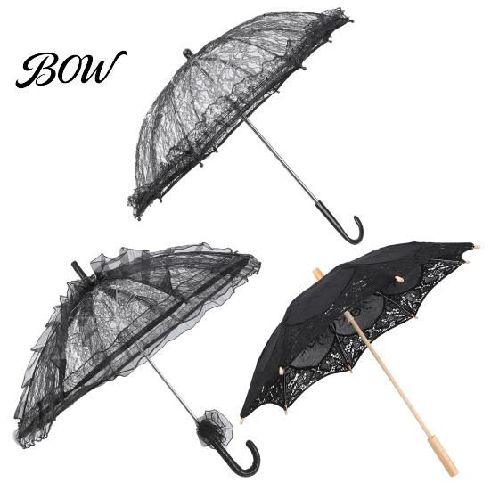 Royal Style Lace Umbrella Vintage Gothic Umbrella, Black Bridal Parasol for Halloween Elegant Hollow Embroidery Witch Cosplay, Wedding Decoration,