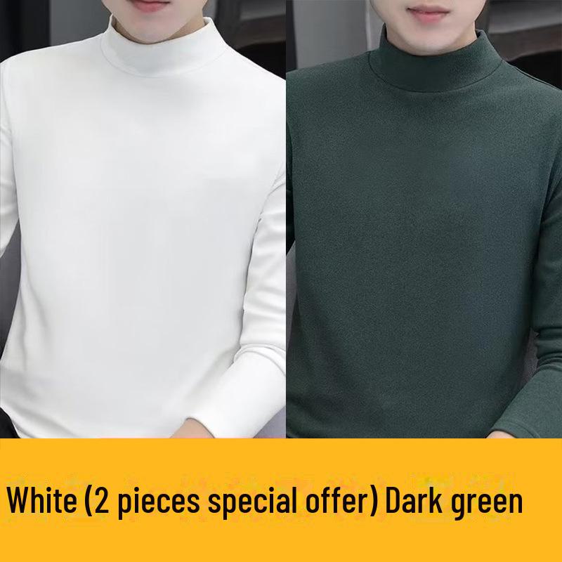 Men's Double-Sided Flannel Long-Sleeve Mid-Collar T-Shirt - Warm Winter/Spring Top (2022)