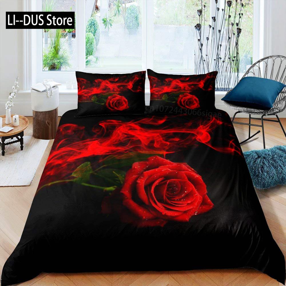 Girl Rose Flower Bedding Set Duvet Cover Romantic Fresh Style Comforter Cover 1 Duvet Cover with 2 Pillow Cases Queen Full Size