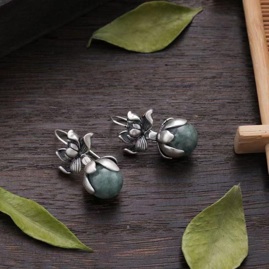 Retro ethnic lotus-shaped drop earrings bohemian women's jewelry casual wear and gifts