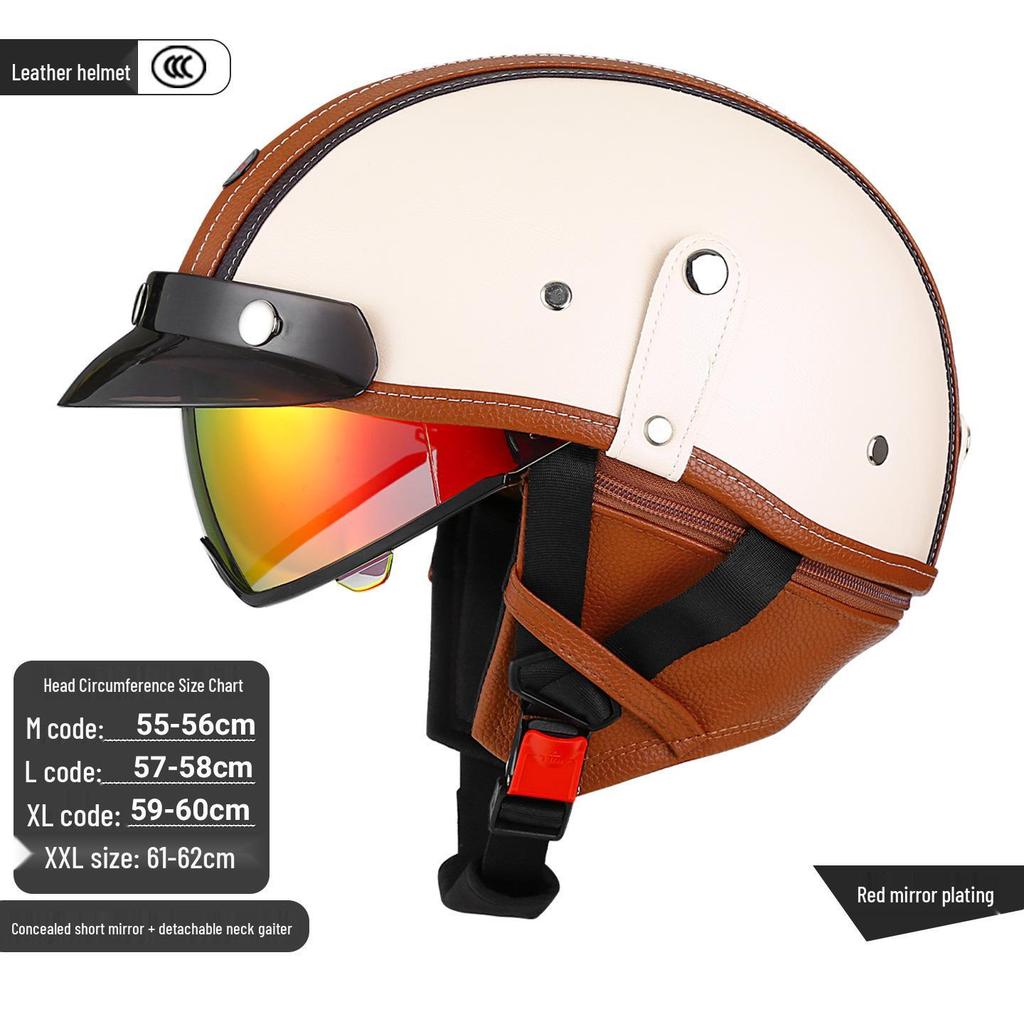 3C Certified Retro Leather Electric Motorcycle Half Helmet with Detachable Neck Guard for Men and Women - Model AF-R09