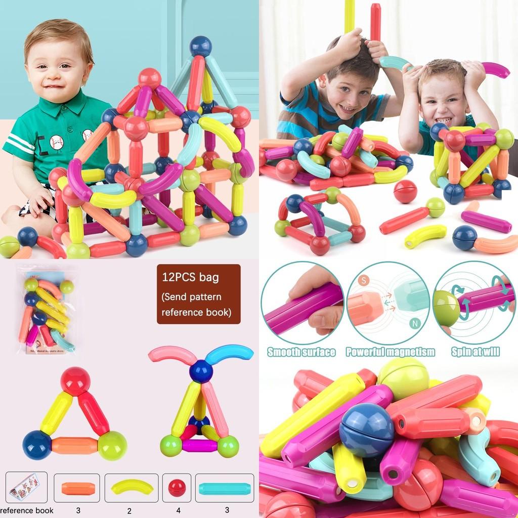 Magnetic Building Blocks Construction Toy Set For Kids 64pcs/12pcs Christmas Gift For Boys And Girls Abs Material Colorful Shapes Logical Thinking