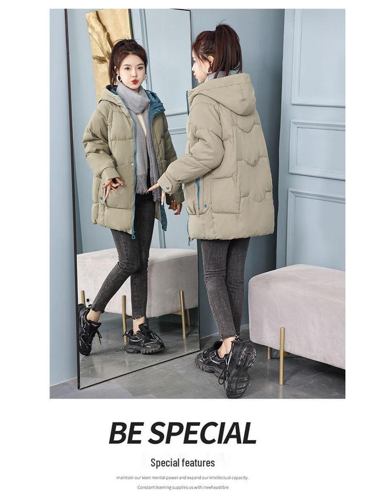 Women's Mid-Length Korean Style Down Cotton Jacket - Loose, Thick, Winter Coat