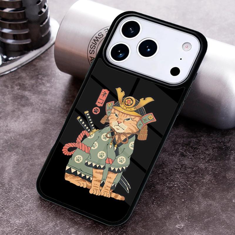 Ukiyo-e Samurai Cat Neko Ramen Phone Case For iPhone 17,16e,15,14,13,12,11,Mini,Pro,MAX Soft Silicone Cover