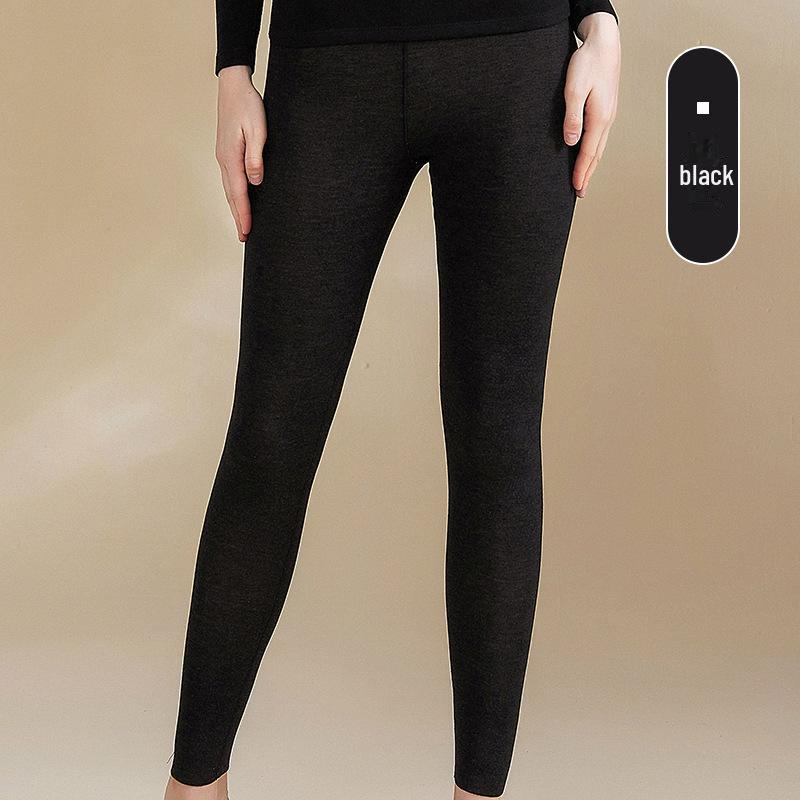 

Женский термокостюм из немецкой шерсти и кашемира с шелком - полуводолазка, плюс бархат, плотный, на осень/зиму Pants; M чёрный