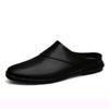 Fashion New Genuine Leather Mens Slippers Summer Breathable Casual Shoes Slip-on Lazy Half Shoes Walking Loafers Men Moccasins Half Drag