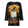 Women's 3/4 Sleeve Loose Fit Casual Shirt Round Neck Halloween Print Top Comfortable Lightweight Fabric Suitable for Everyday Wear