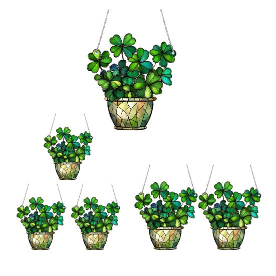1/2/3Pcs Four Leaf Clover Stained Glass Window Decor Artificial Greenery Gift Women