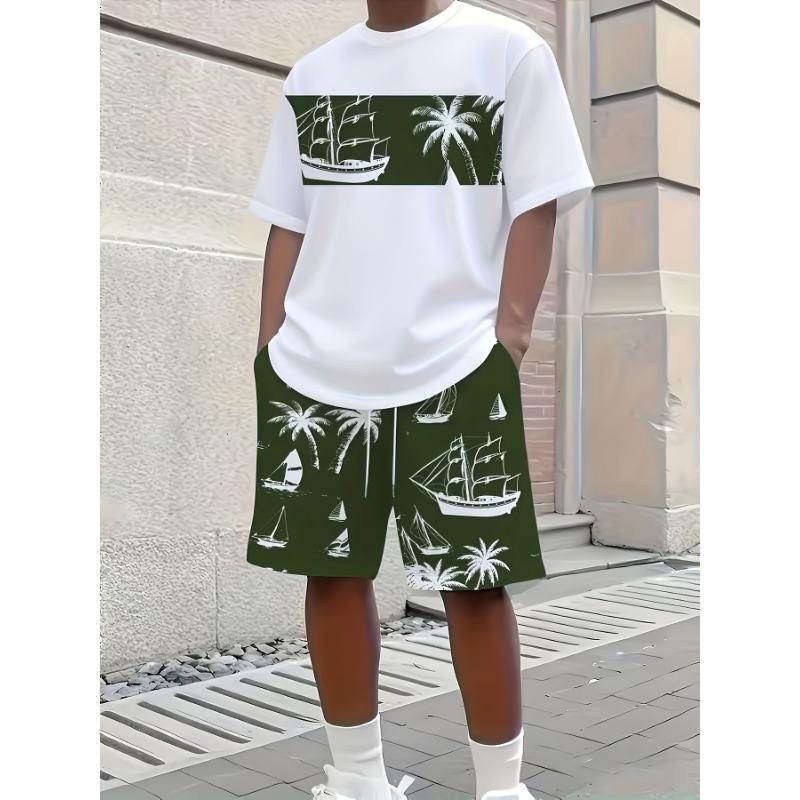 Men s casual suit round neck T-shirt shorts suit S