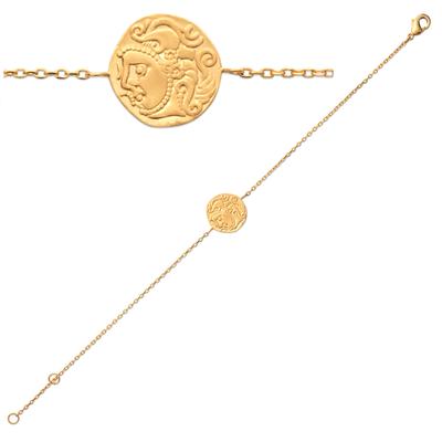[Q6603] - Gold Plated Bracelet 'Cléopatra' Matte Gold - 18 Cm 13 Mm (Greco-Roman Face)