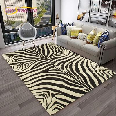 Schwarz-weißer bunter Zebra-Streifenmuster-Teppich für Zuhause, Wohnzimmer, Schlafzimmer, Sofa, Fußmatte, Dekor, Teppich, rutschfeste Bodenmatte