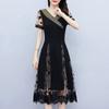 Summer V-neck Lace Dress Elegant Waist Tie Midi A-Line Dress Fashion Women Clothing