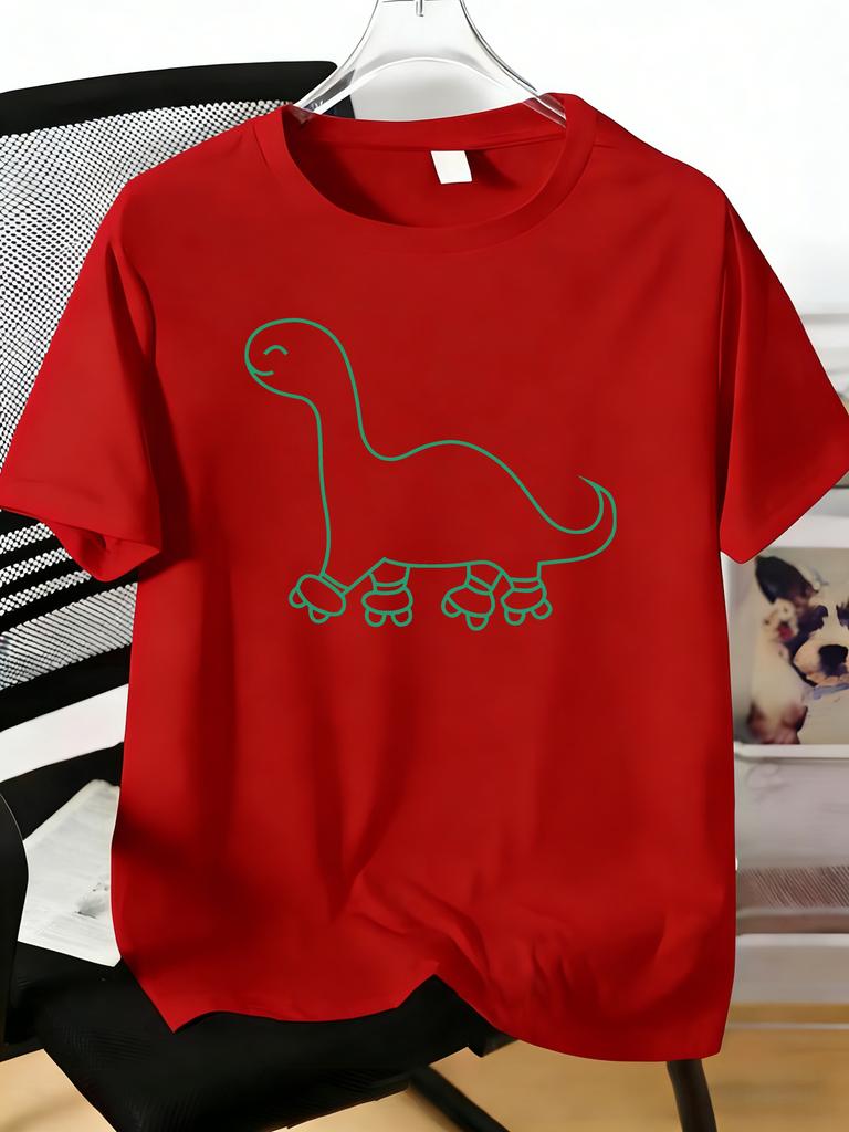 Unisexs Tee Simple Line Art Roller Skate Dinosaur Print Cotton Short Sleeve Male Casual Streetwear Outdoor Daily Basic Fashion Top