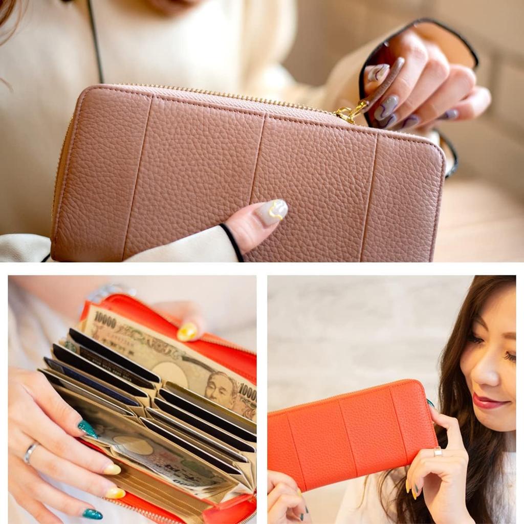 Genuine Leather Long Receipt and Coin Sorting Box Large Gold [RafiCaro] Women's Garçon Wallet, Wallet, Green, Type, Coin-Through, Capacity,