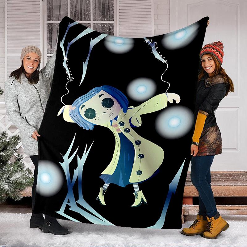 1pc Coraline4 Theme Blanket - Digital Print, Polyester, Cozy for All Seasons, Perfect for Outdoor, and Travel