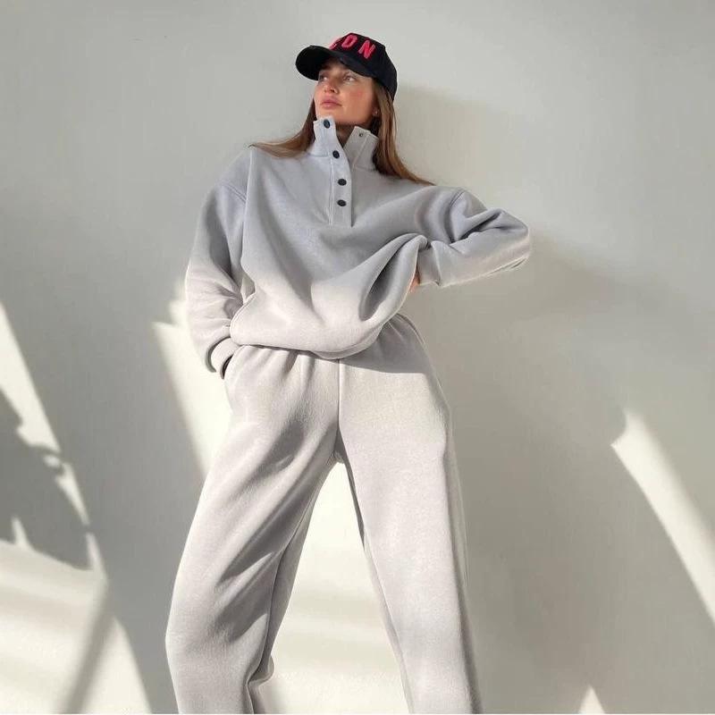 2026 Spring Fall New Fashion Button Stand Collar Women's 2 Piece Outfit Casual Loose Suit Set Tops+Pants eBay Hot Sale