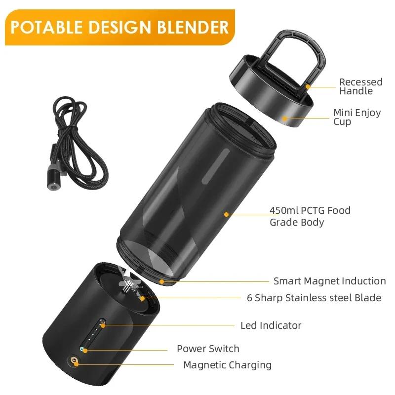 Nuovo Frullatore Portatile Frullatore per Succo Fresco Elettrico Ricarica Wireless Mini Frullatori per Frutta Spremiagrumi Tazza Frullatore Frullatore per Frullati Ma