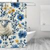 1Pc Sheep & Floral Shower Curtain - Cartoon Design, 71X71 Inch, Polyester, 12 Hooks, Hand Wash, Summer Decor