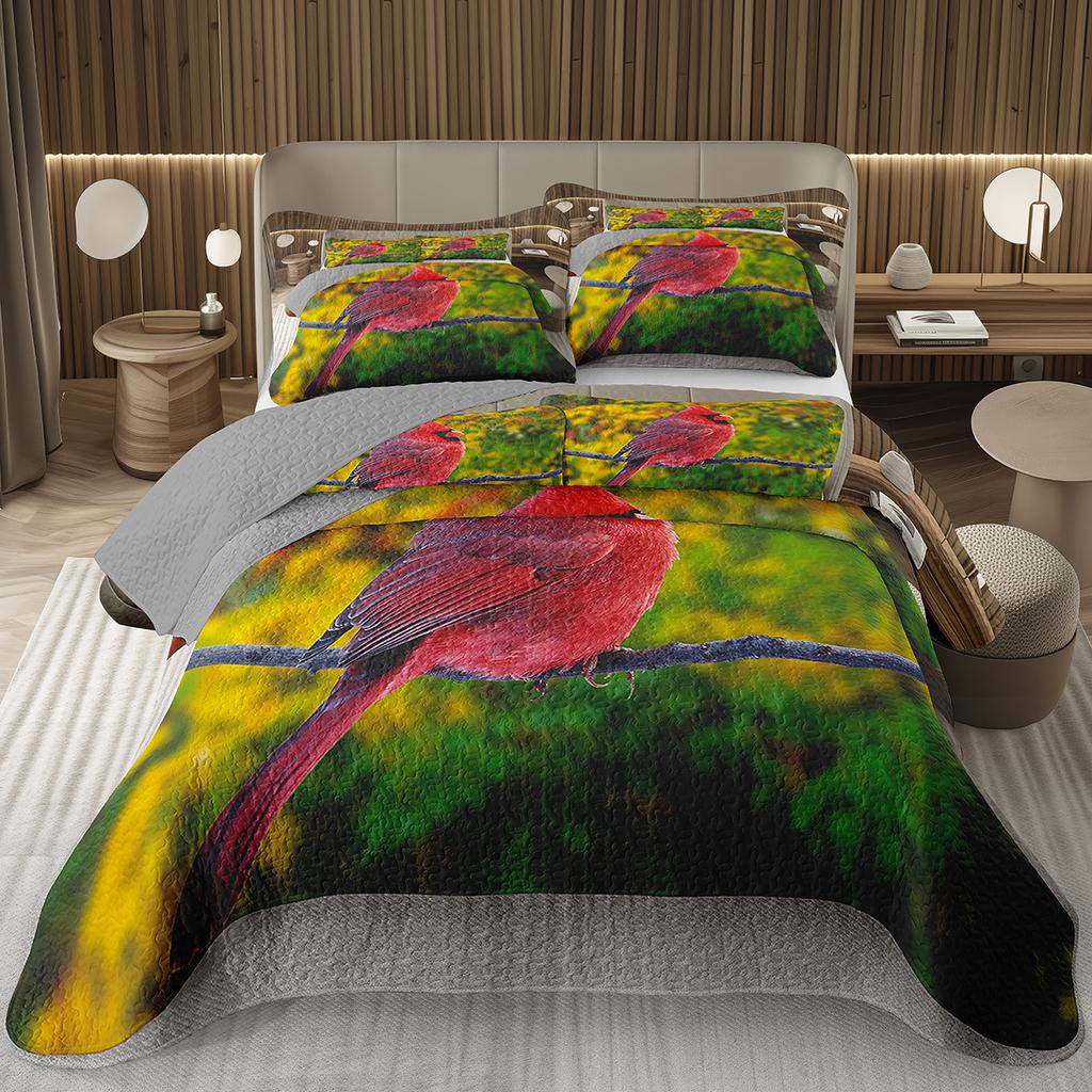Wild Animal Bird Bedspreads Parrot Quilted Coverlet Botanical Plant Tree Branch Bedding Wildlife Quilt Set Twin/Full/Queen/King