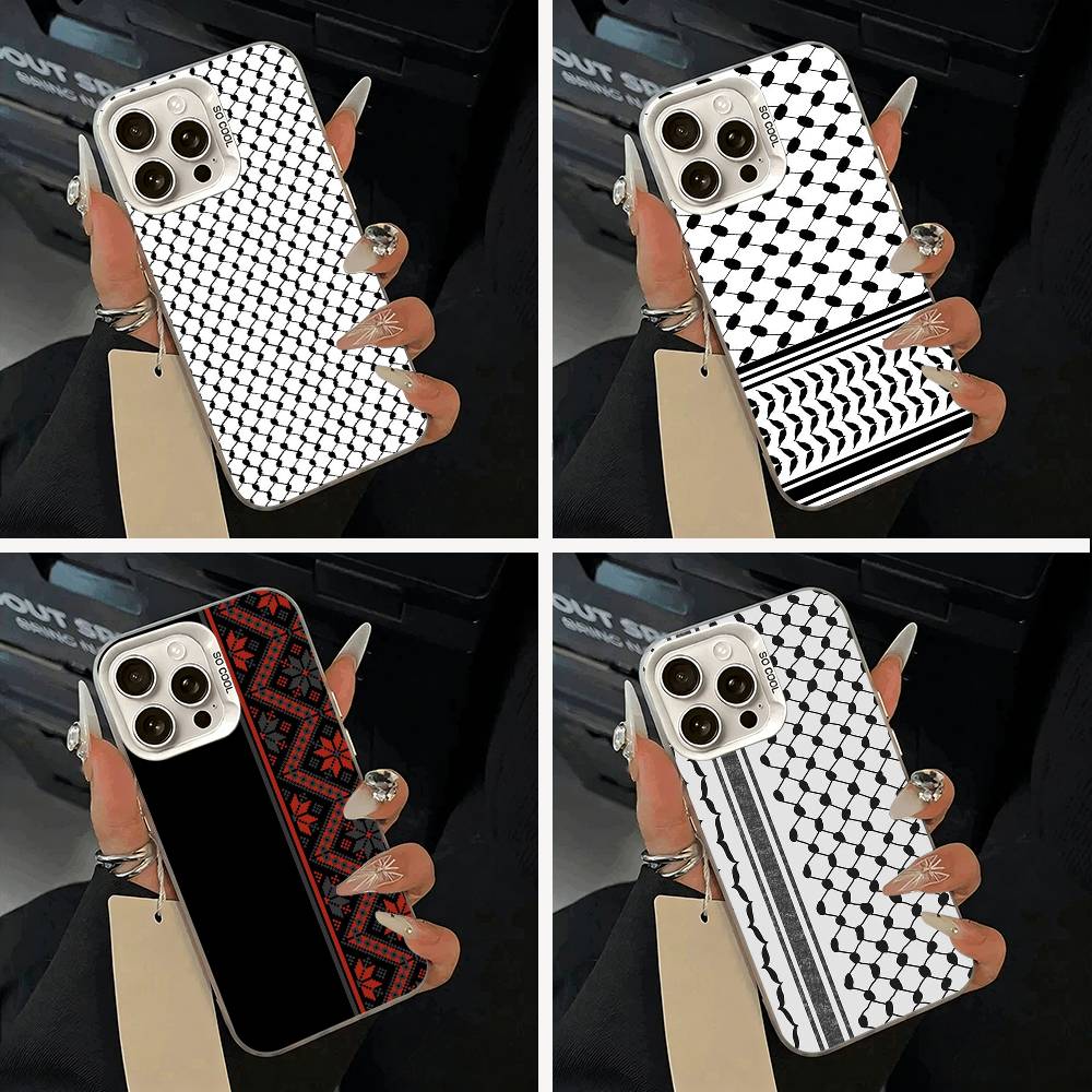 Palästinensische Keffiyeh Handyhülle Für iPhone 11 12 13 14 15 16 Pro Max Plus Weiß Silber Handyhülle