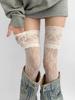 Women'S Sexy Lace Trim Nylon Fishnet Stockings Retro Floral Sweet Mesh Breathable Thigh High Long Socks Jk Over The Knee Socks High Quality