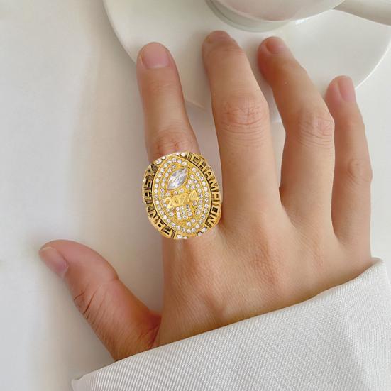 2024 Fantasy Football Championship Ring Championship Trophy Ring Award Medal with Wooden Box for Football League Champion