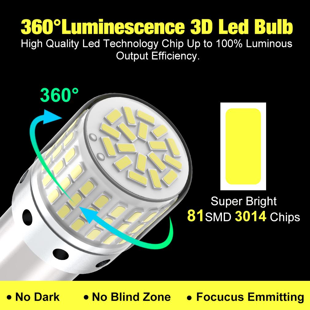 2Pcs 1156 BA15S P21W BAU15S PY21W 7440 W21W P21/5W 1157 BAY15D 7443 W21/5W 3157 P27/7W 3156 P27W LED Bulbs 81smd Lamp Tail Backup Reverse Light White