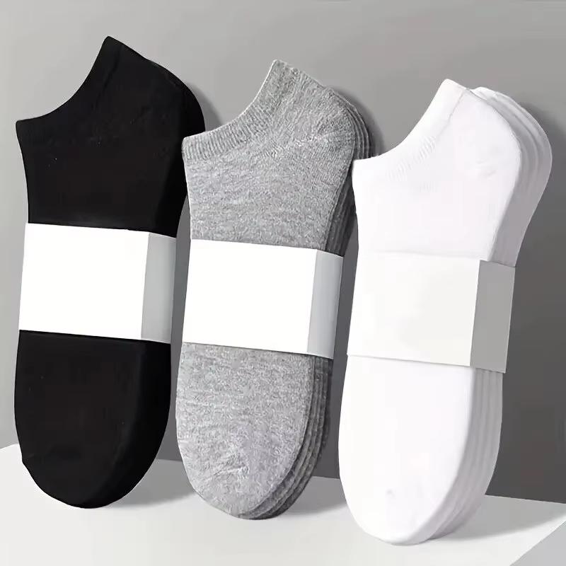 10 Pairs Men'S Polyester Boat Socks New Style Black White Grey Business Men Stockings Soft Breathable Summer For Male