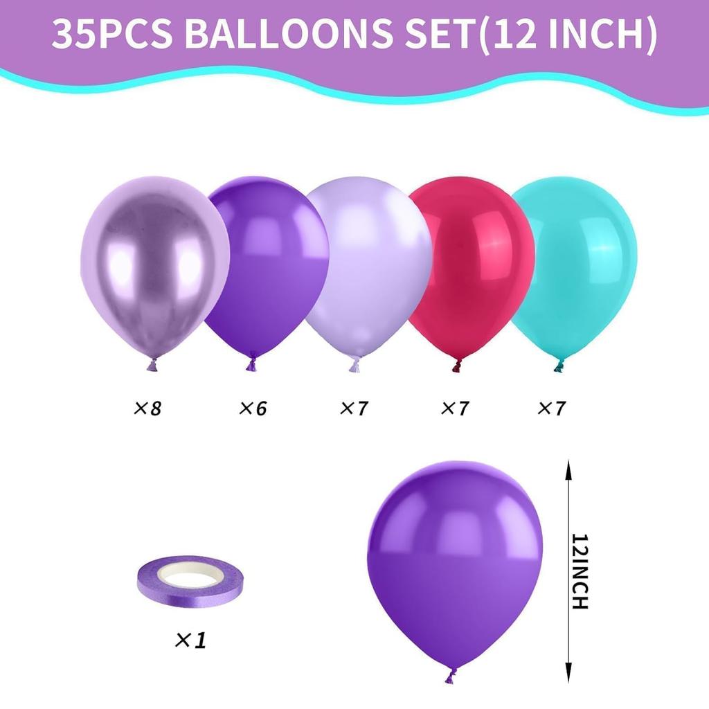 12inch 35pcs Purple Pink Green Balloon Set , Suitable for Weddings, Birthdays, Themed Parties, Bachelorette Parties