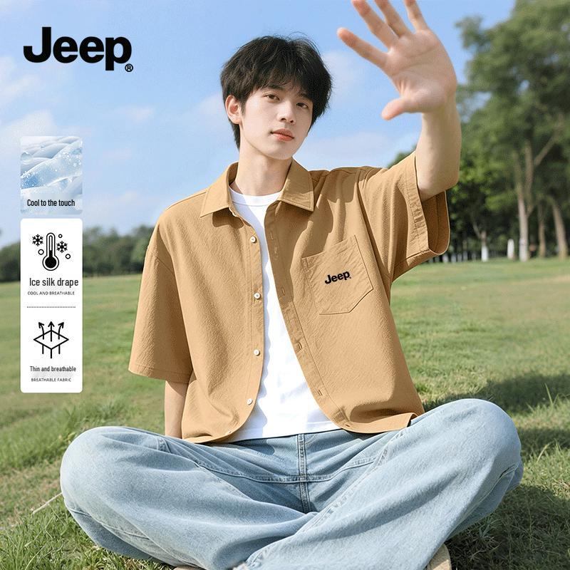 JEEP Men s Ice Silk Short-Sleeve Breathable Shirt 4XL