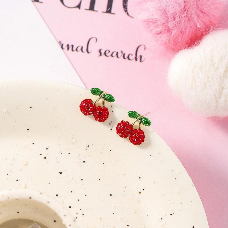 

New S925 Silver Needle Cherry Mushroom Strawberry Apple Flower Red Stud Earrings Fashion Personality Earrings