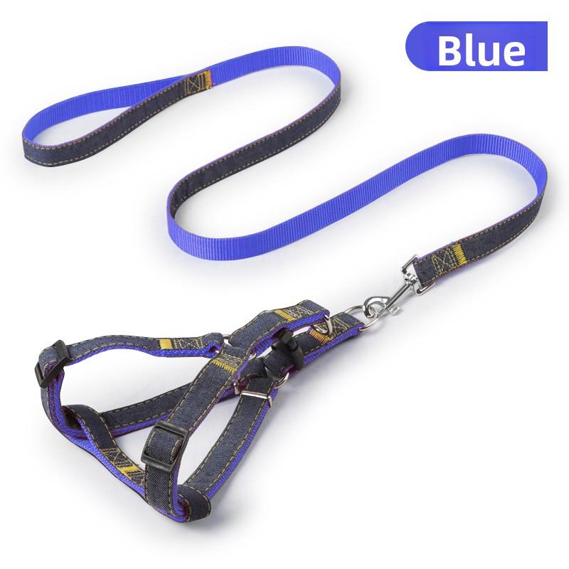 Dog Leash, Adjustable Chest and Back Golden Retriever Leash, Denim Shoulder Strap, Sewn Fabric Pet Leash