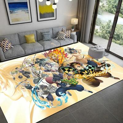 Anime Samurai Carpet Mat Rug Flame Water Effects Dynamic Character Home Decoration Vibrant Action Style Floor Mat Bedroom Decor