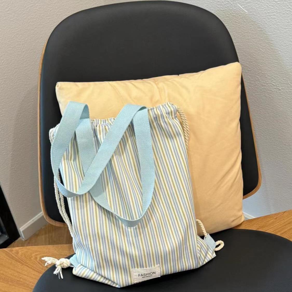 

Canvas Casual Backpack Commuter 2025 Fresh New Drawstring Backpack Striped Large Capacity Shoulder shoulder bag