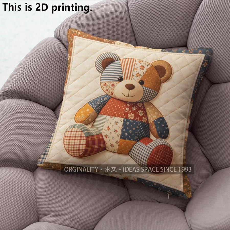 Vintage Patchwork Teddy Bear Throw Pillow Covers Pattern Cushion Cover Suitable For Sofa Bedroom Car Pillow Cover