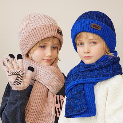3Pcs Children Winter Hat Scarf Gloves Set Knitted Kids Beanie Scarves Non Slip Telefingers Gloves Child Cap for Girls Boys 4-10Y