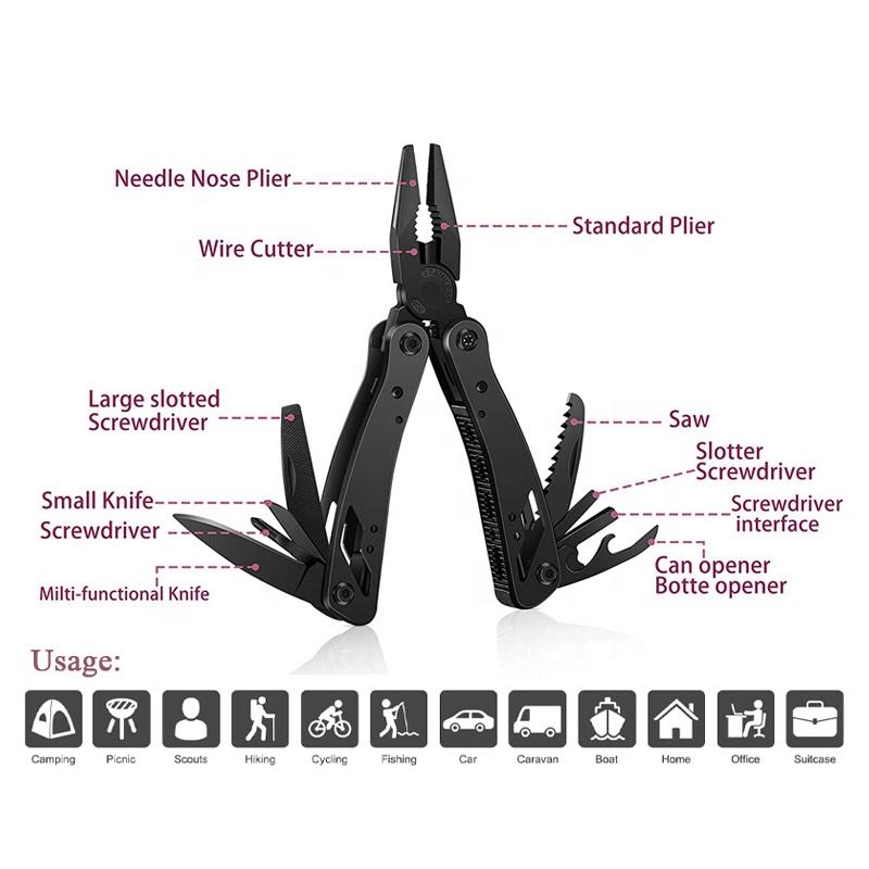 Hot Sale Blackening Treatment Handle Multitool Pliers Multifunction Knife Camping Folding Pliers 10In1 Multi Tool Outdoor Tools