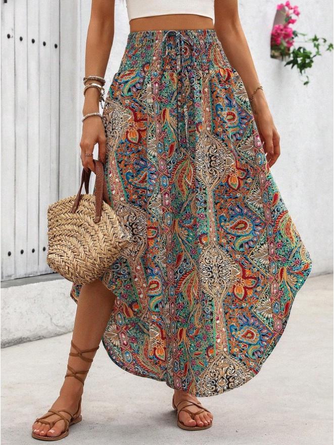 

New Spring/Summer A-Line Skirt: Stylish European & American Print, Flaw-Hiding, Slimming Fit for Women Large