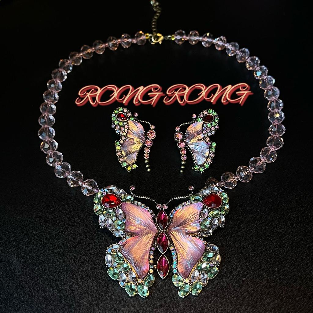 Vintage Colorful Butterfly Necklace Light Luxury Sweet Fairy Like Floating Cute Meeting Standard Of Versatile Brooch