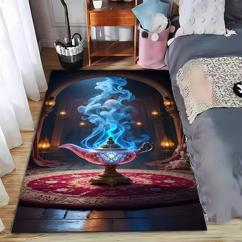 Magic Genie Lamp Design Carpet with Blue Smoke and Elegant Pattern Suitable for use as an anti-slip for living room bedroom sofas 40x60cm( 15x23in )
