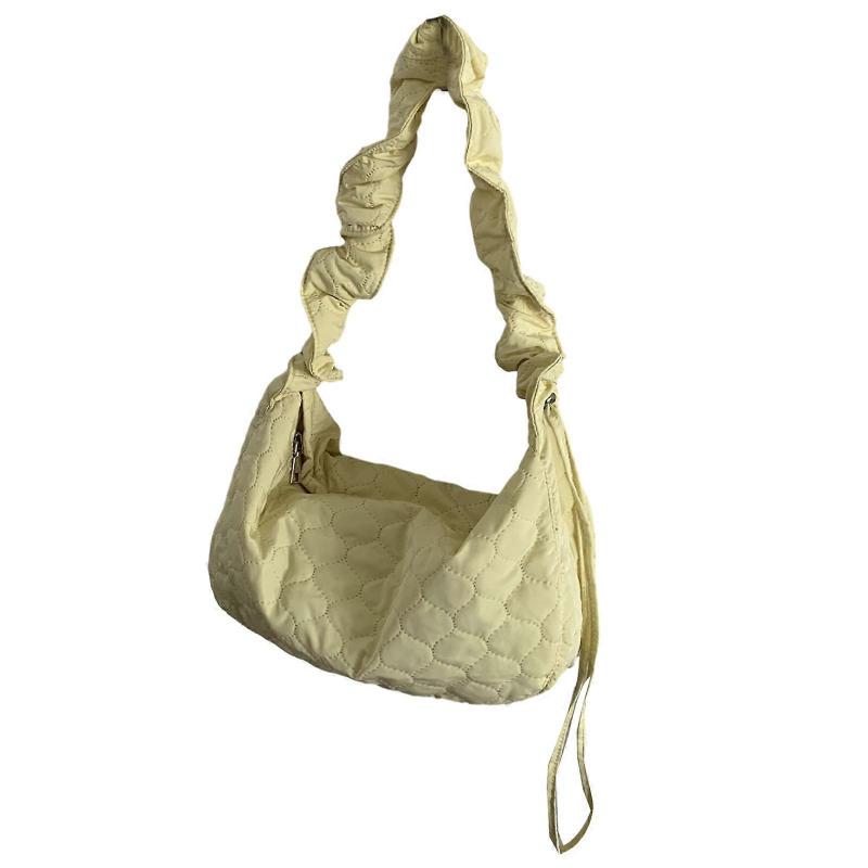 Fashion Crossbody Bag Versatile Shoulder Bags for Girl Women Pleated Drawstring Solid Color Bags Korean Style Ruched Bag Yellow